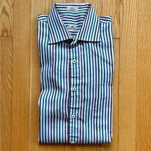 Peter Millar Men’s Long Sleeve Dress Shirt Large White Multicolor Stripes